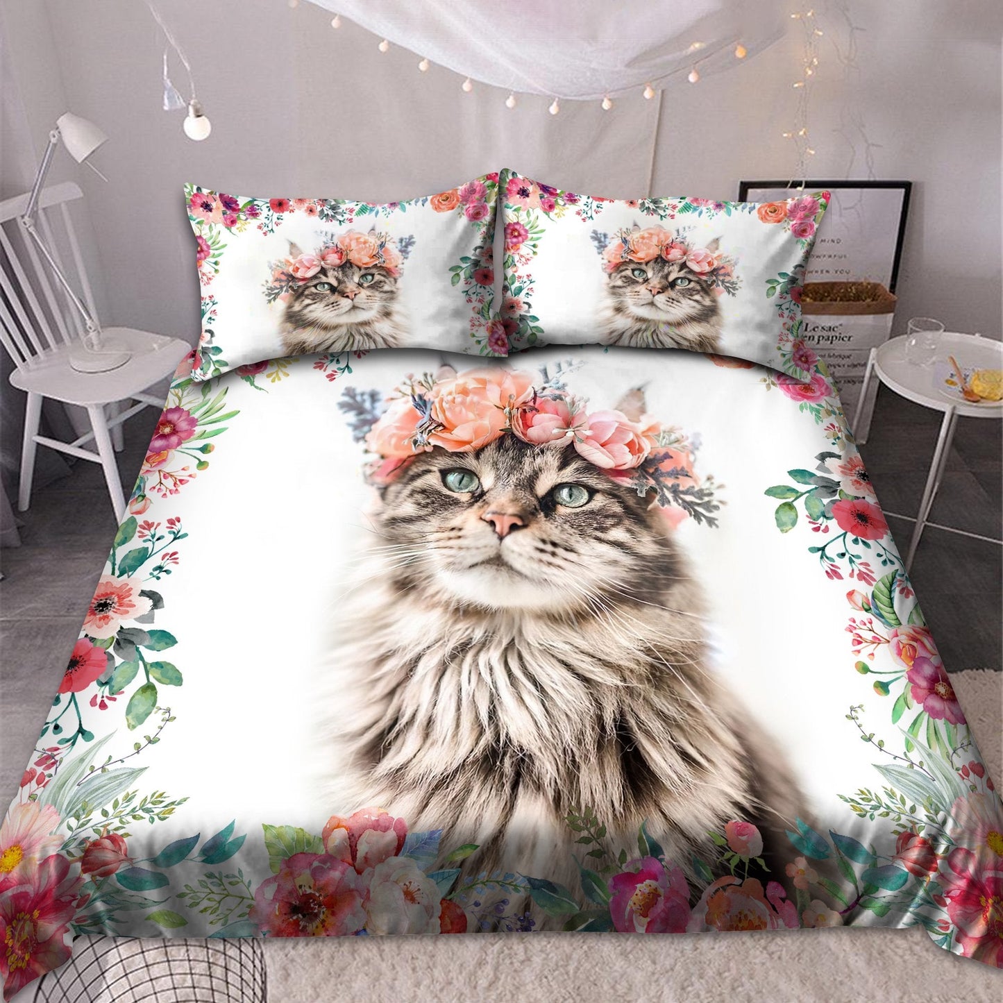 Flower Crown Cat Bedding Set Pi23072001