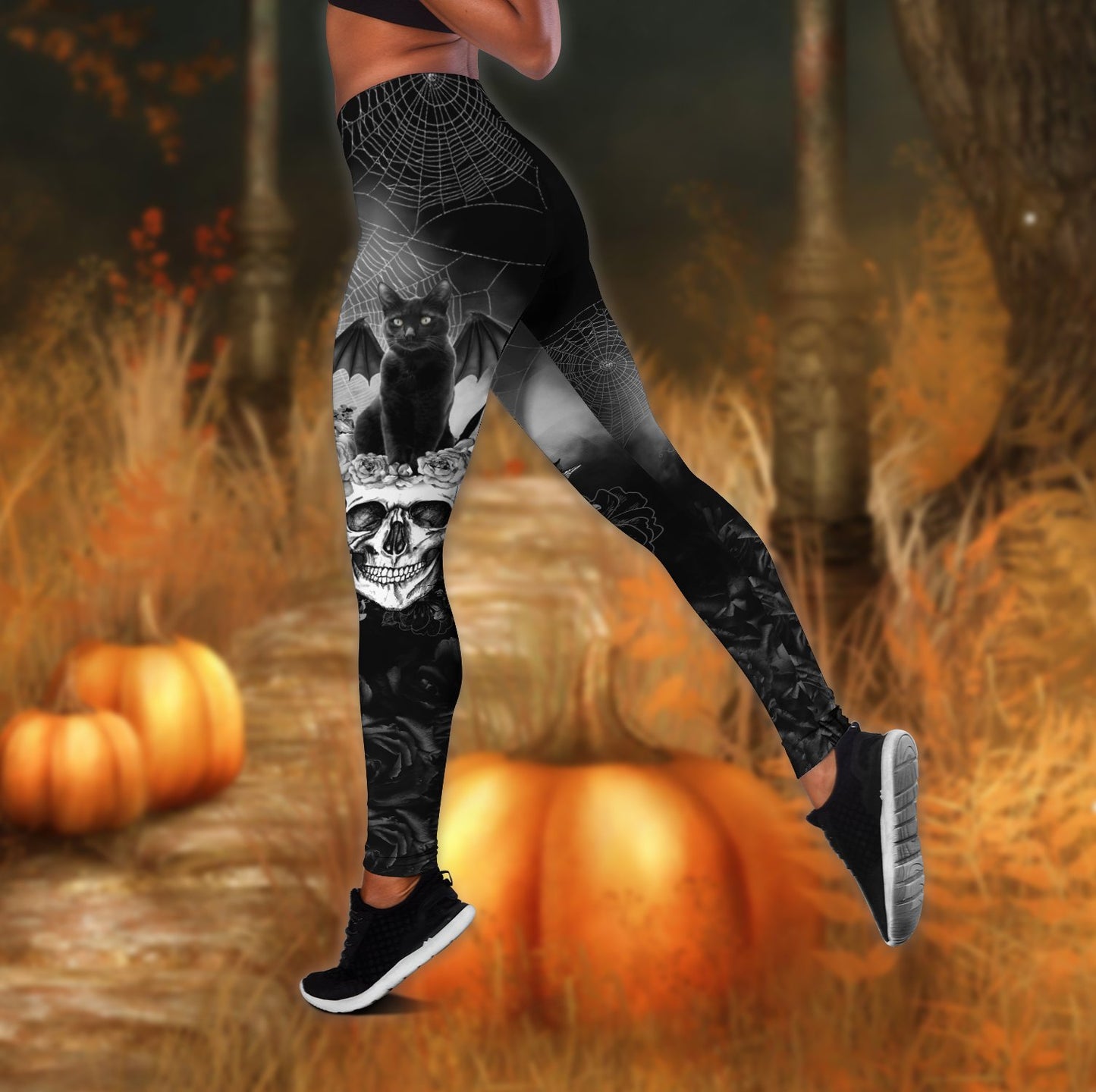 Black cat Skull Tank Top + Legging Version 2