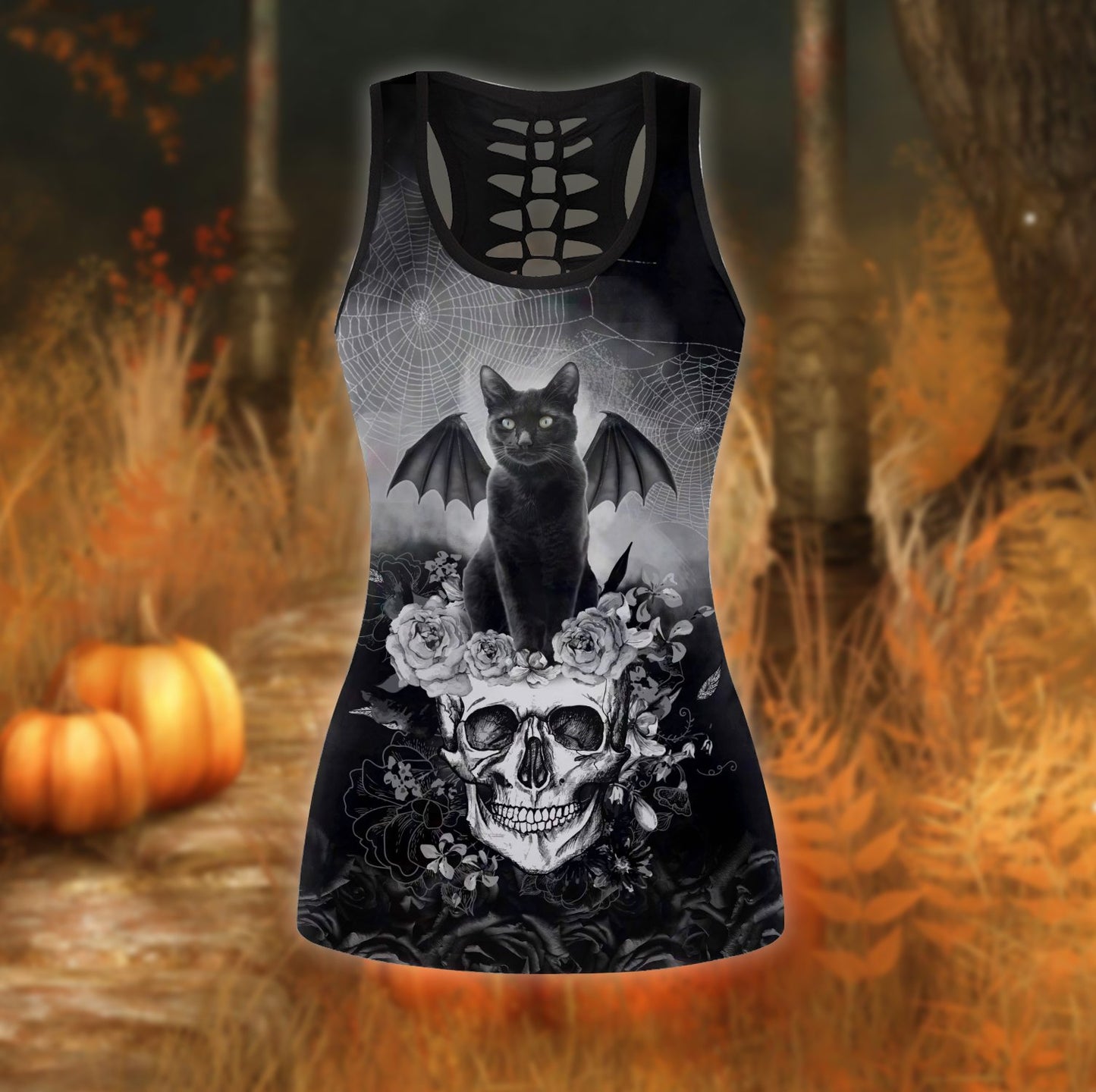 Black cat Skull Tank Top + Legging Version 2