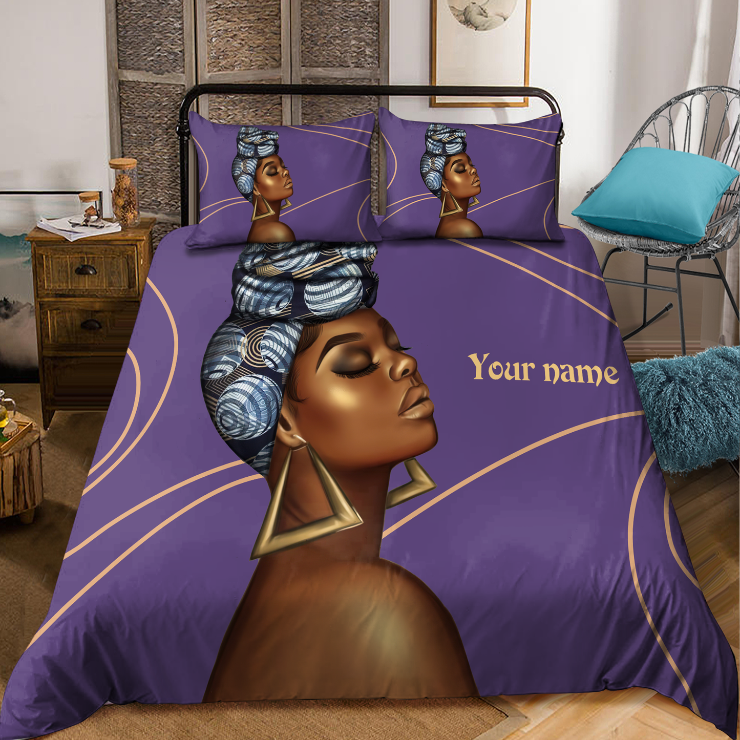 Gorgeous Black Girl  Custom Name Duvet Cover Set Bedding Set