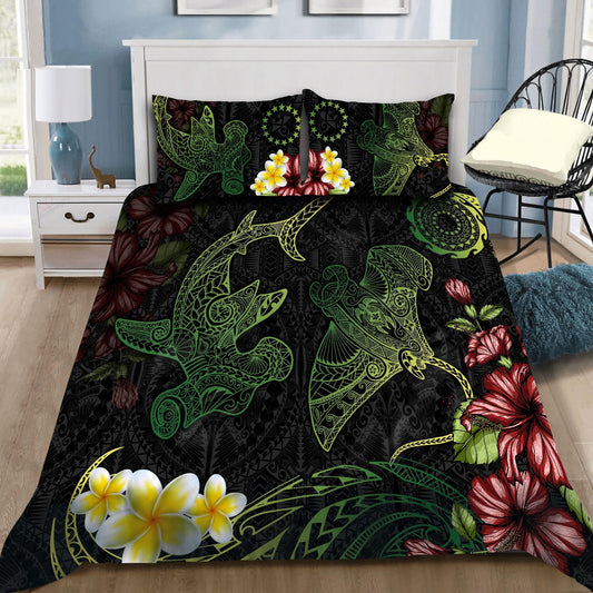 Cook Islands Bedding Set Beautiful Rays Shark Tipani Hibiscus