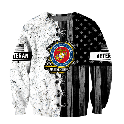 Veteran US Marine Corps in my heart 3D shirts for men and women BW Proud Military