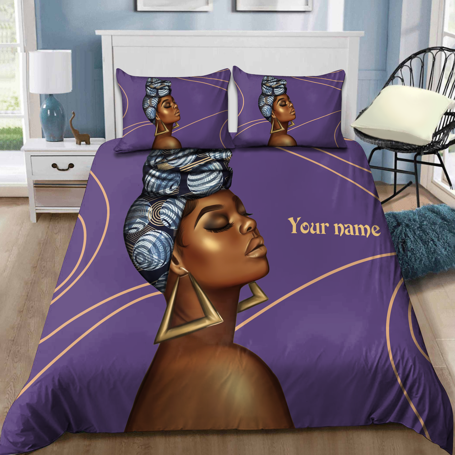 Gorgeous Black Girl  Custom Name Duvet Cover Set Bedding Set