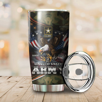 US Army Since 1775 Eagle With American Flag Wings stainless steel tumbler Proud Military