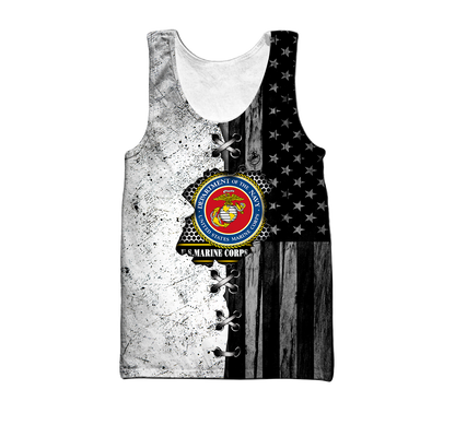 Veteran US Marine Corps in my heart 3D shirts for men and women BW Proud Military
