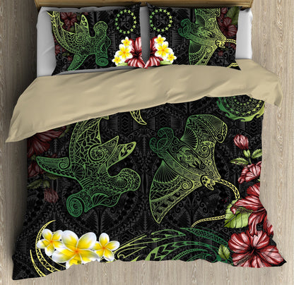 Cook Islands Bedding Set Beautiful Rays Shark Tipani Hibiscus
