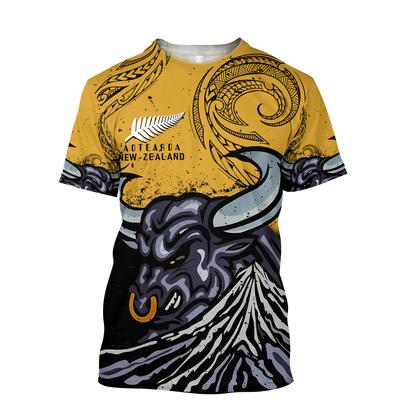 New zealand taranaki maori bull 3d all over printed shirt and short for man and women
