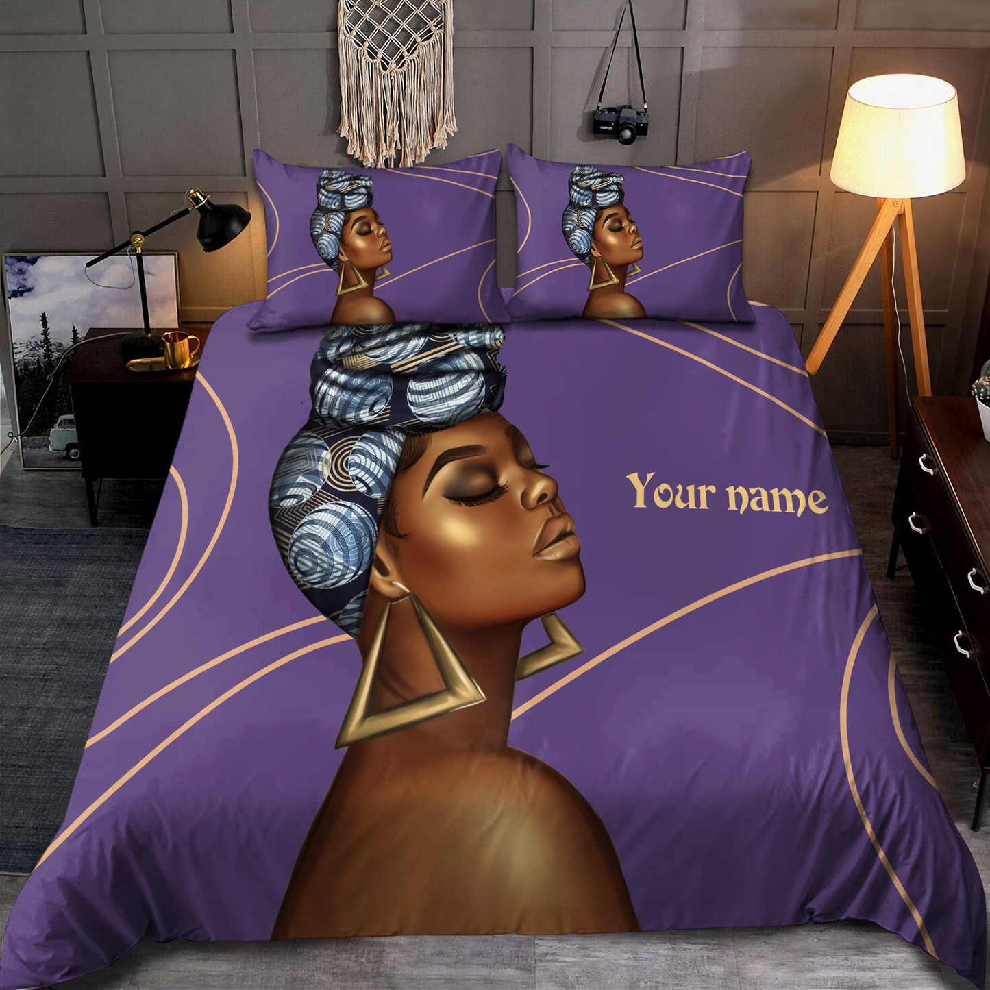 Gorgeous Black Girl  Custom Name Duvet Cover Set Bedding Set