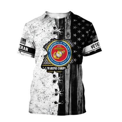 Veteran US Marine Corps in my heart 3D shirts for men and women BW Proud Military