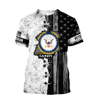 Veteran US Navy in my heart 3D shirts for men and women BW Proud Military