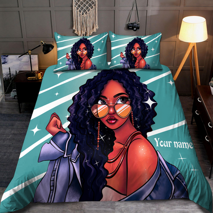 Beautiful Black Girl  Custom Name Duvet Cover Set Bedding Set