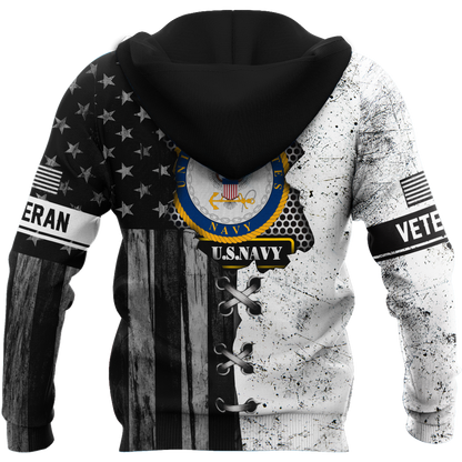 Veteran US Navy in my heart 3D shirts for men and women BW Proud Military