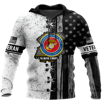 Veteran US Marine Corps in my heart 3D shirts for men and women BW Proud Military