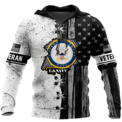 Veteran US Navy in my heart 3D shirts for men and women BW Proud Military