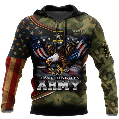 US Army Hoodie Since 1775 Eagle With American Flag Wings Proud Military