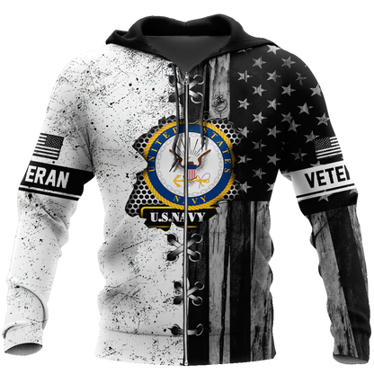 Veteran US Navy in my heart 3D shirts for men and women BW Proud Military