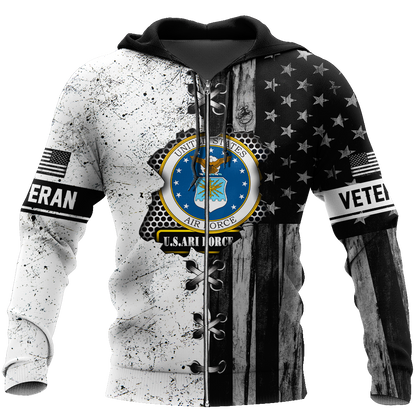 Veteran US Air Force in my heart 3D shirts for men and women BW Proud Military