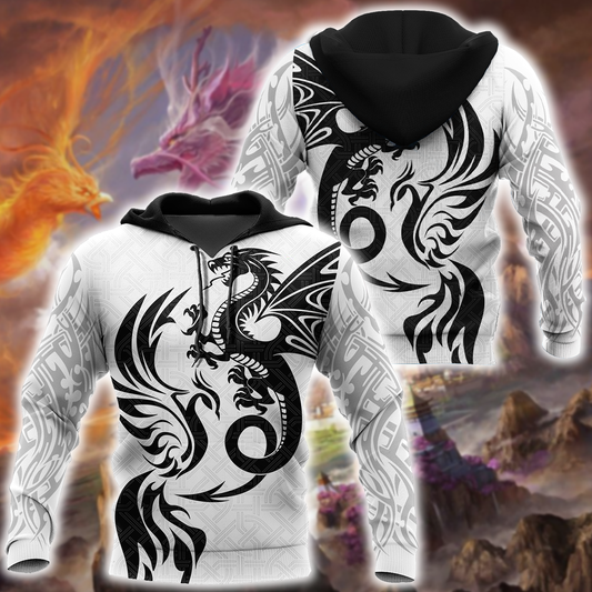White Dragon And Phoenix 3D Hoodie Shirt For Men And Women