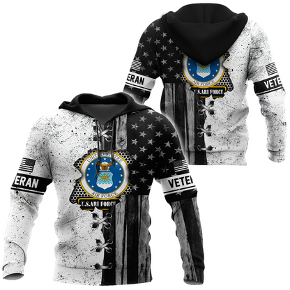 Veteran US Air Force in my heart 3D shirts for men and women BW Proud Military