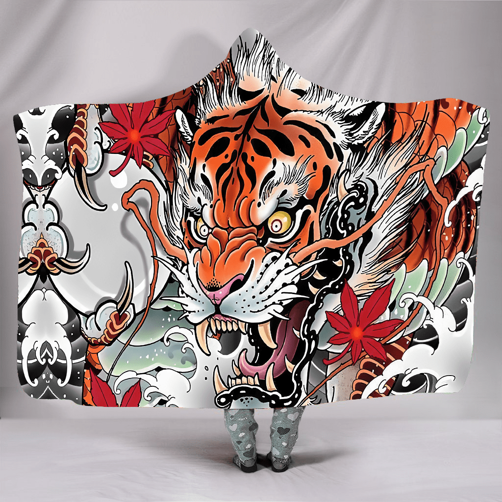Japanese Samurai Tattoo 3D Over Printed Unisex Hooded Blanket-ML