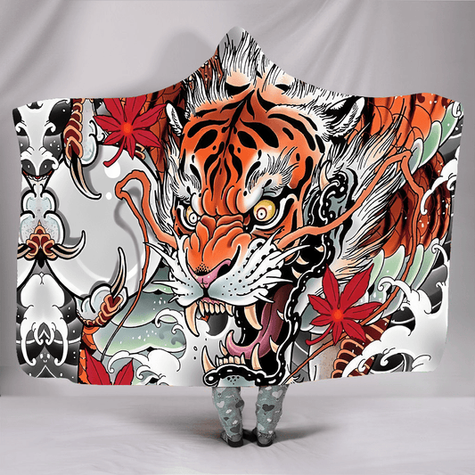 Japanese Samurai Tattoo 3D Over Printed Unisex Hooded Blanket-ML