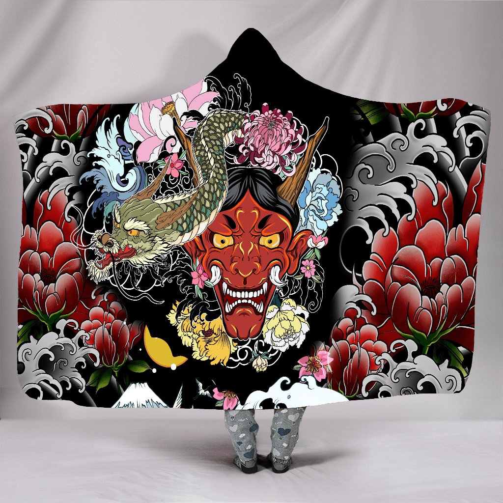 Japanese Oni Mask 3D Over Printed Unisex Hooded Blanket-ML