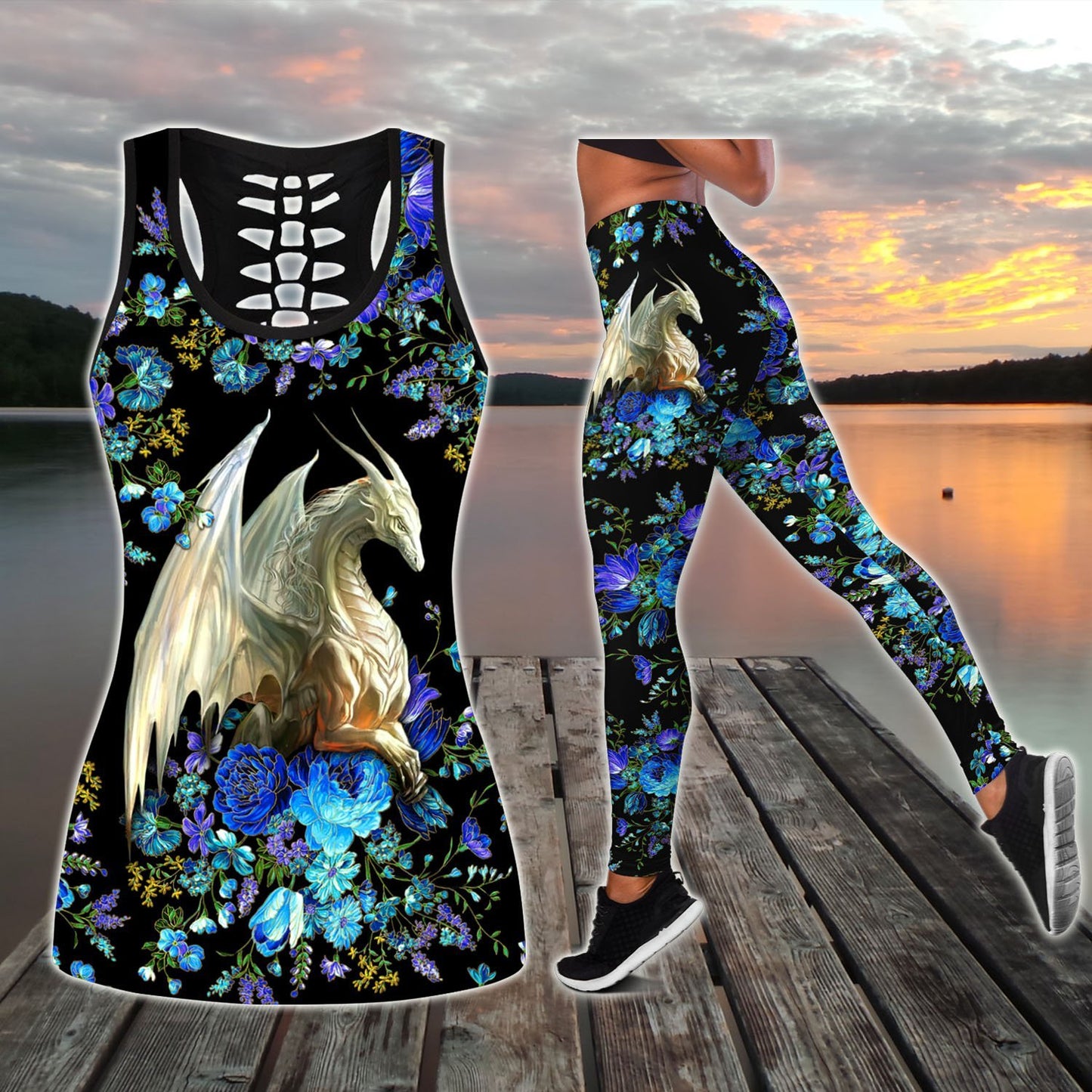 Flower Dragon Art Combo Tank + Legging Pi050403 - Amaze Style™-Apparel