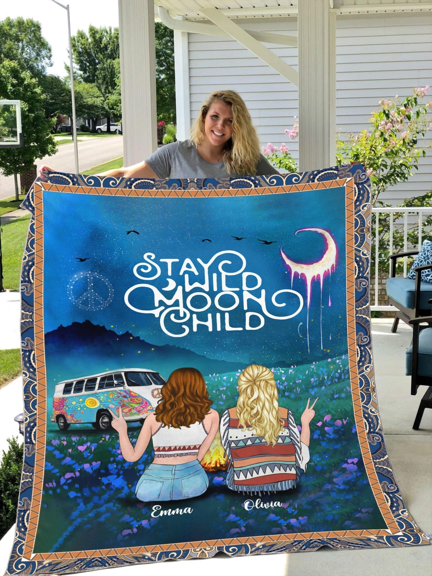 Stay Wild Moon Child Hippie Custom Name Blanket TA09062003