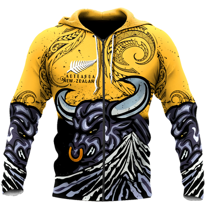 New zealand taranaki maori bull 3d all over printed shirt and short for man and women
