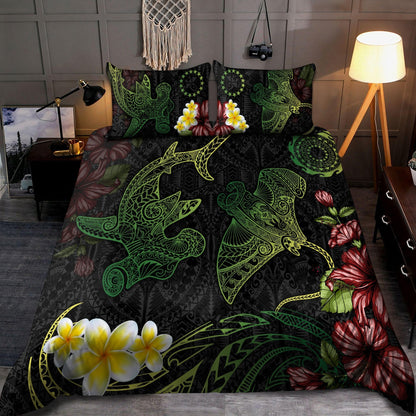 Cook Islands Bedding Set Beautiful Rays Shark Tipani Hibiscus