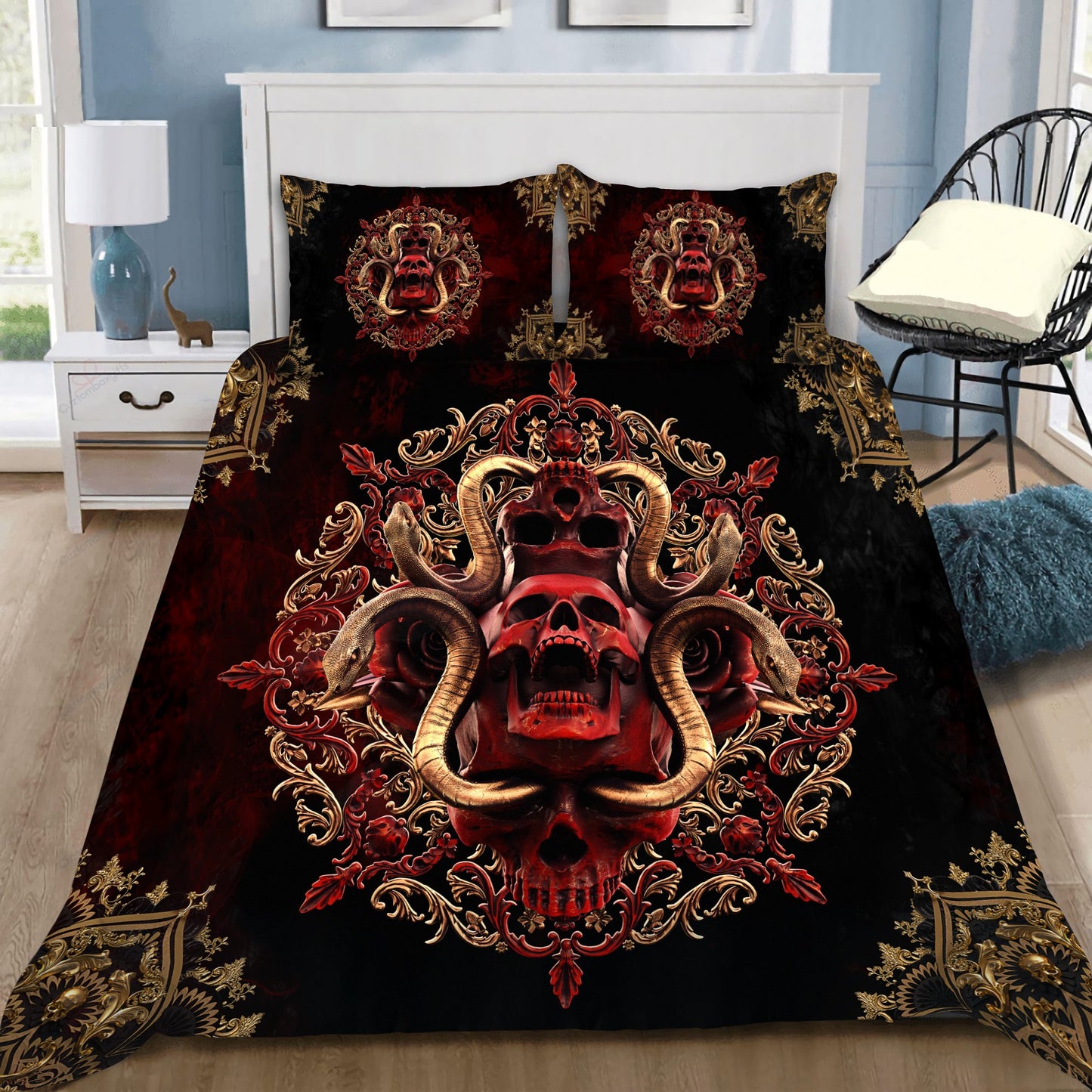Red & Black Skull Art Bedding Set HAC200606-NM-Bedding Set-NM-Twin-Vibe Cosy™