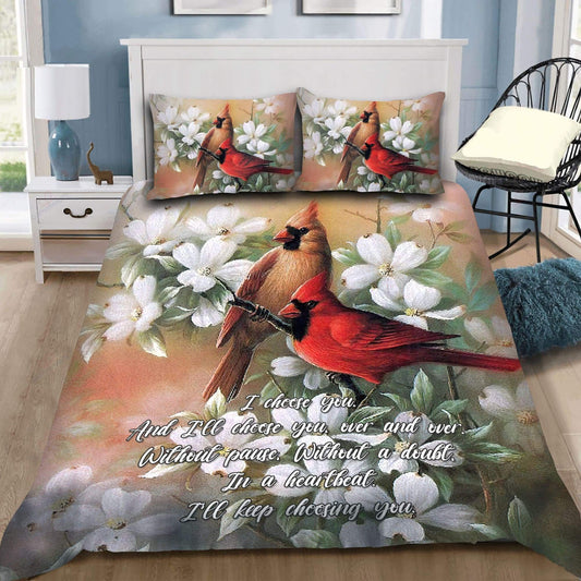 I Choose You Cardinal Couple and Flowers Bedding Set-MEI