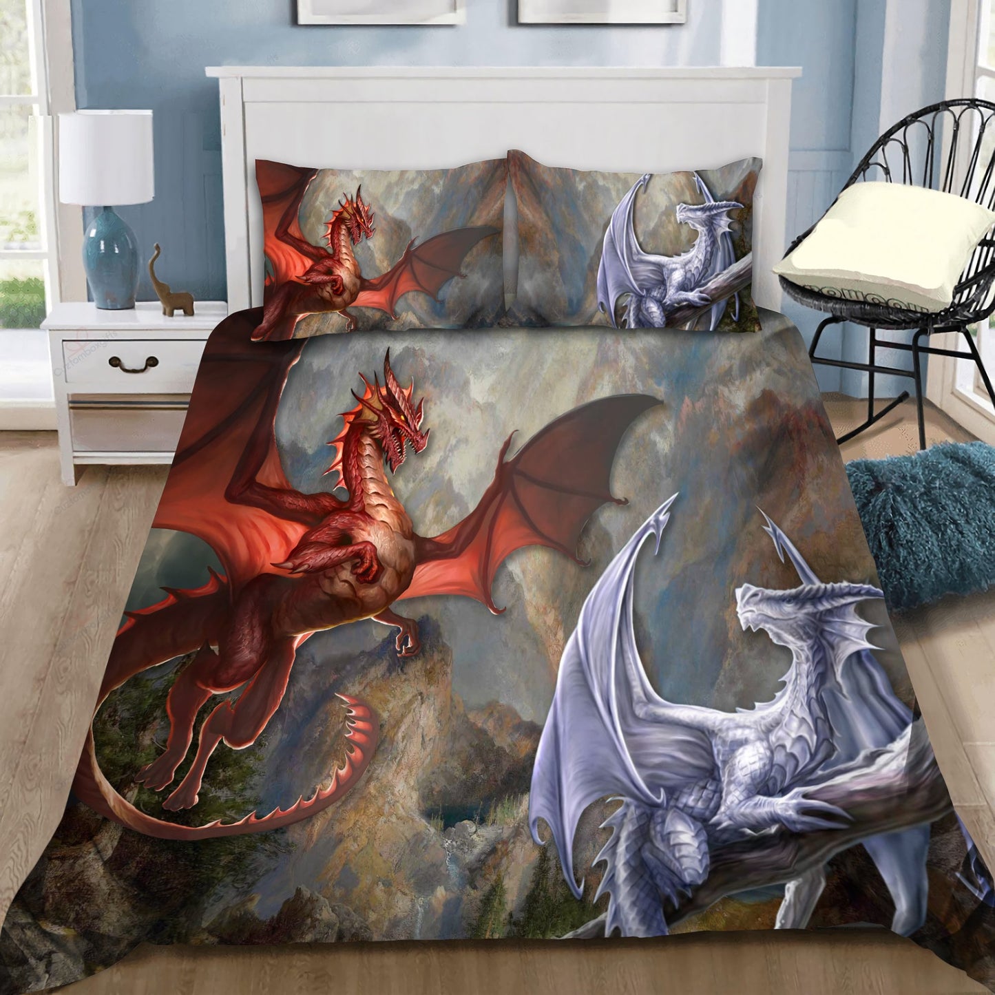 Red & White Dragons Bedding Set HAC020702-NM-Bedding Set-NM-Twin-Vibe Cosy™