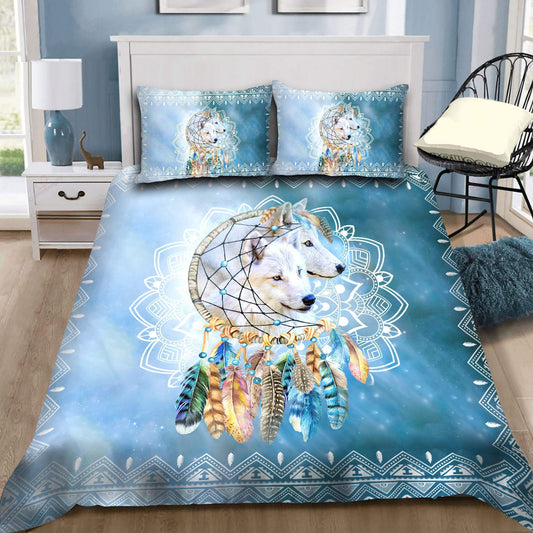 Native American White Wolf Couple Bedding Set MEI