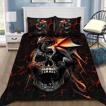 3D Love dragon skull bedding set