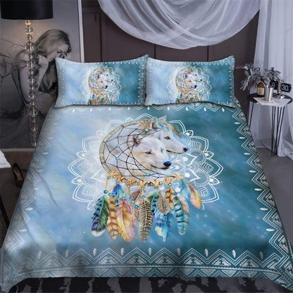Native American White Wolf Couple Bedding Set MEI