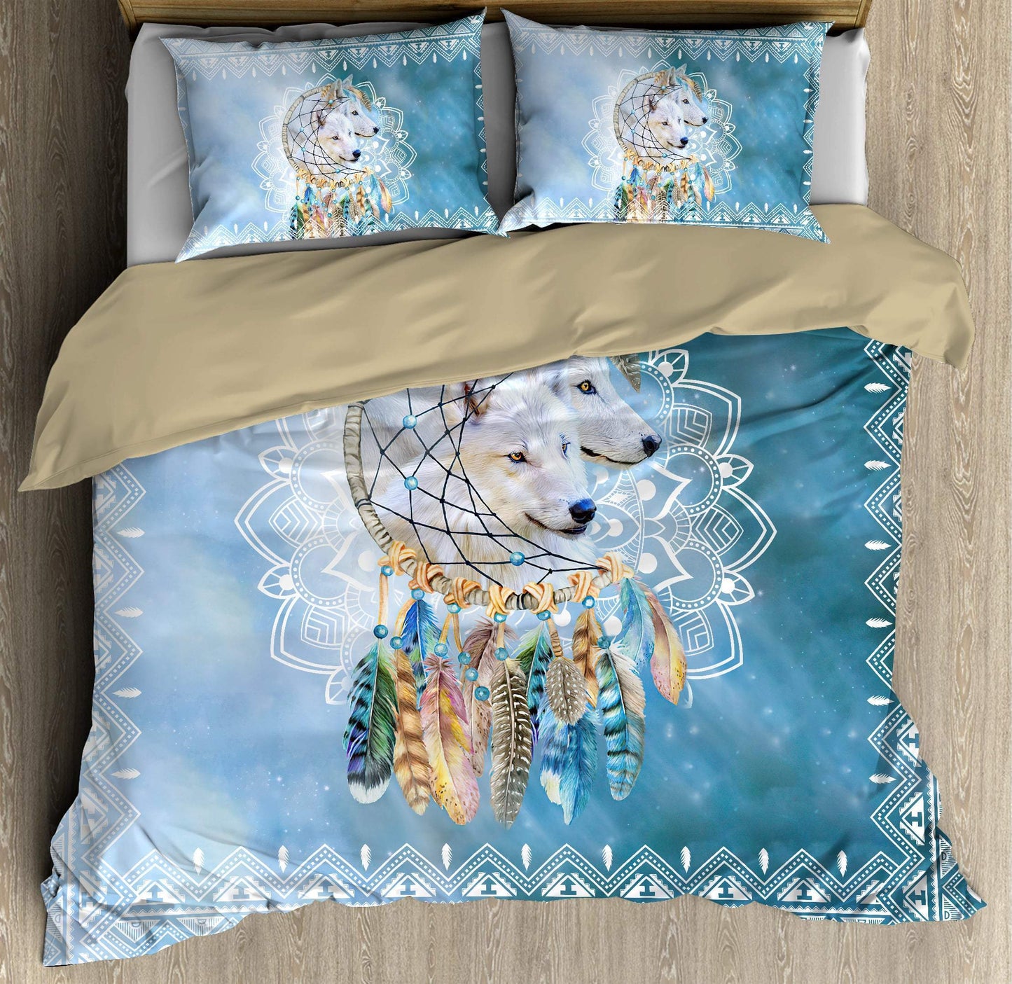 Native American White Wolf Couple Bedding Set MEI