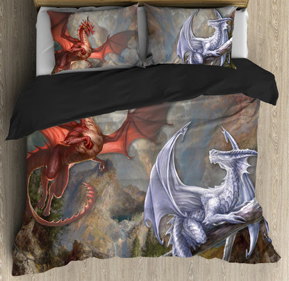 Red & White Dragons Bedding Set HAC020702-NM-Bedding Set-NM-Twin-Vibe Cosy™