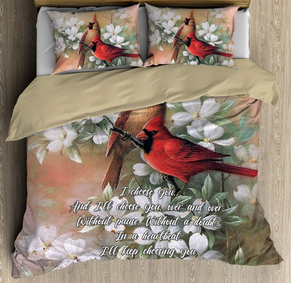 I Choose You Cardinal Couple and Flowers Bedding Set-MEI