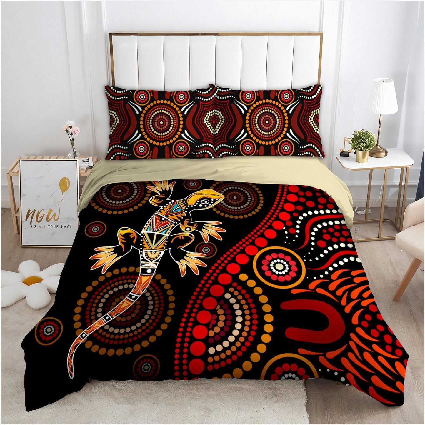 Aboriginal Lizard Sun style Australia Indigenous Painting Art Bedding Set