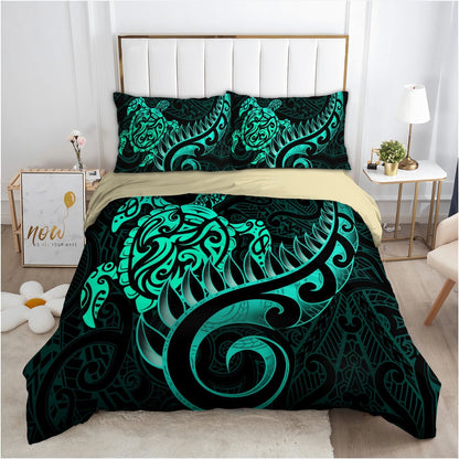 New Zealand Bedding Set - Aotearoa Maori Turtle Silver Fern Turquoise TR1407204