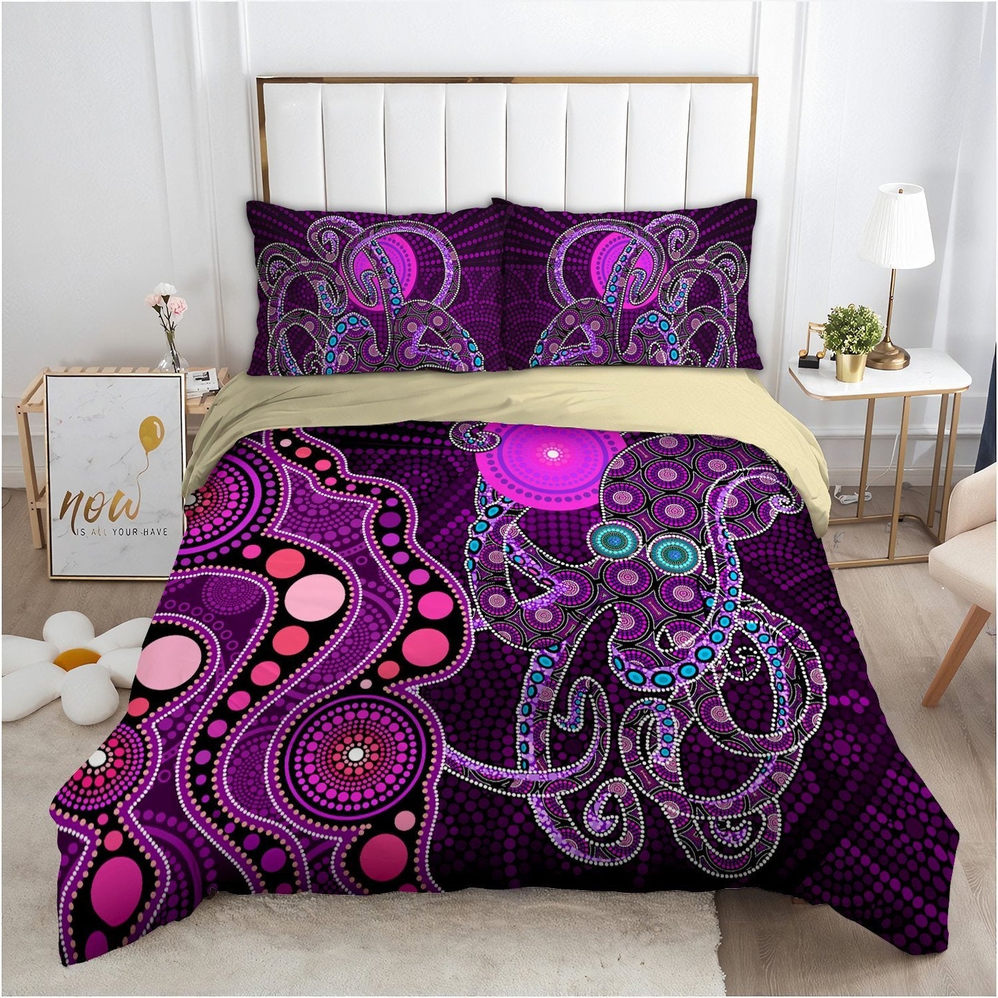 Aboriginal Purple Octopus and The Sun Australia Indigenous Bedding Set