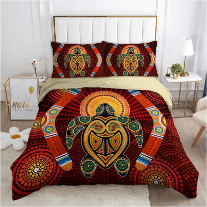 Aboriginal Turtle Boomerangs Bedding Set, Australia Indigenous Painting Art Bedding Set