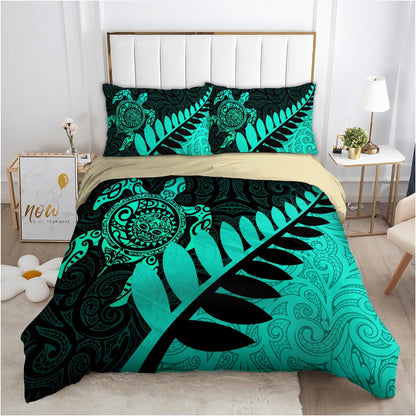 New Zealand Bedding Set - Aotearoa Maori Turtle Silver Fern Turquoise TR1407203