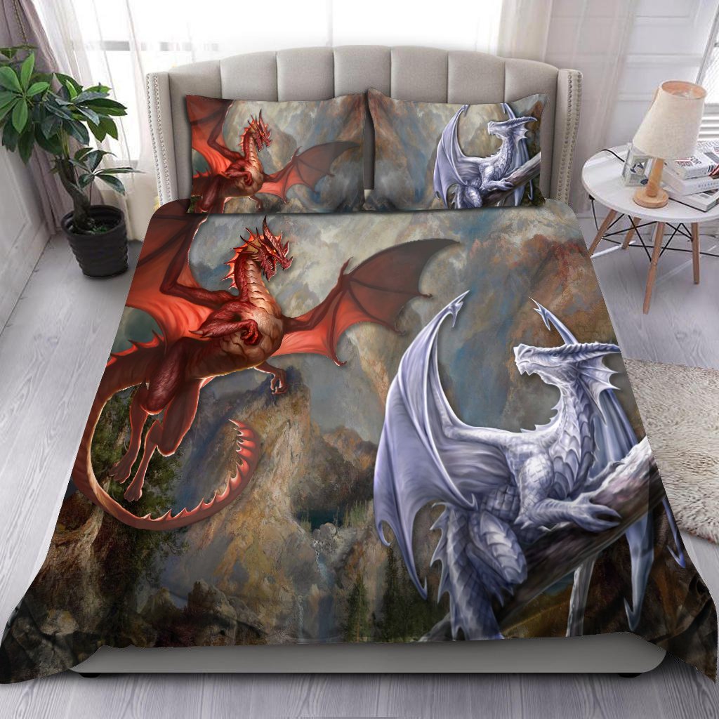 Red & White Dragons Bedding Set HAC020702-NM-Bedding Set-NM-Twin-Vibe Cosy™