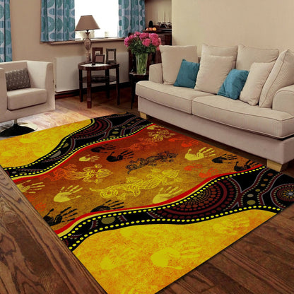 Aboriginal Rock Painting Hand Lizard Australia Art Golden Style Rug