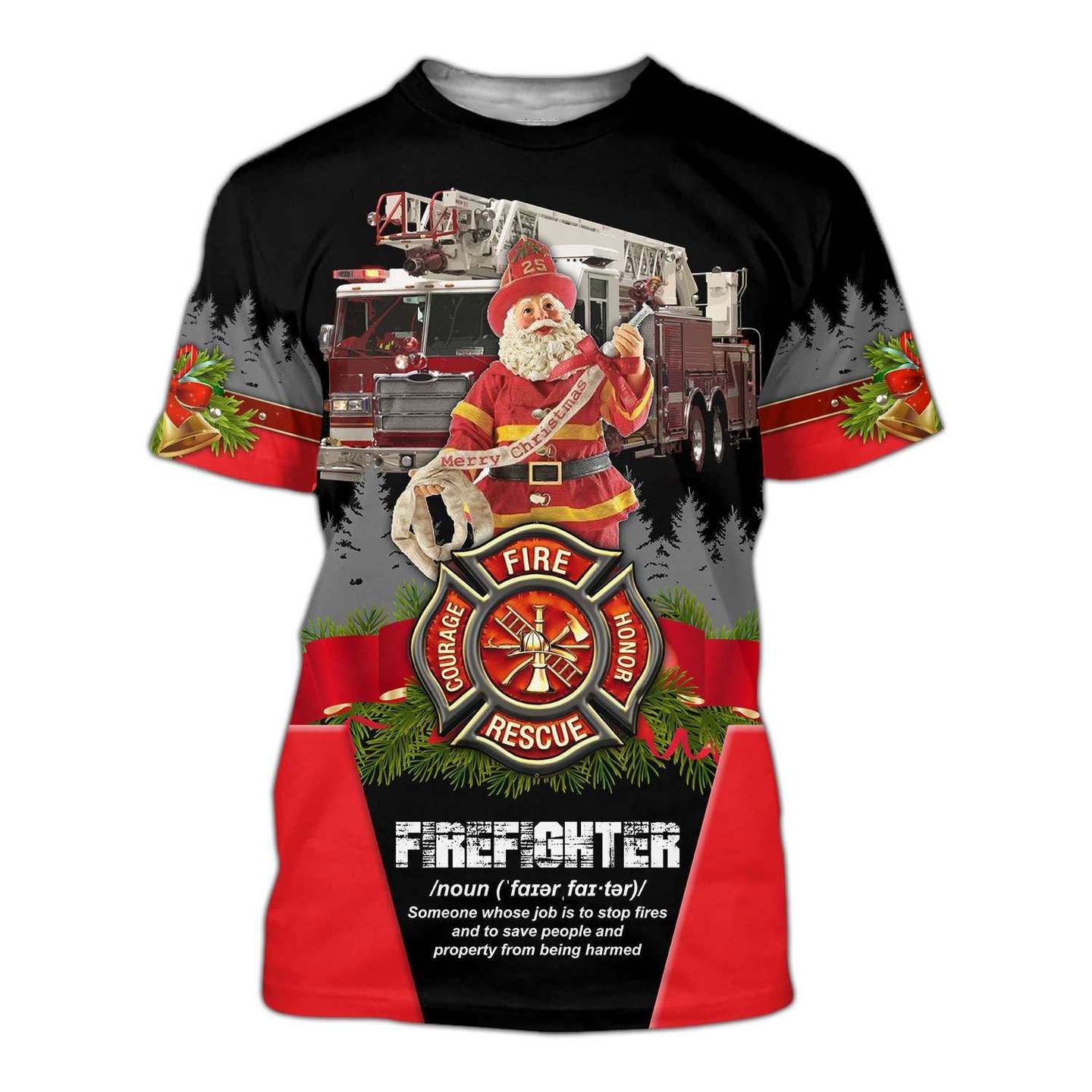 SANTA FIREFIGHTER 3D ALL OVER PRINTED SHIRTS MP827 - Amaze Style™-Apparel