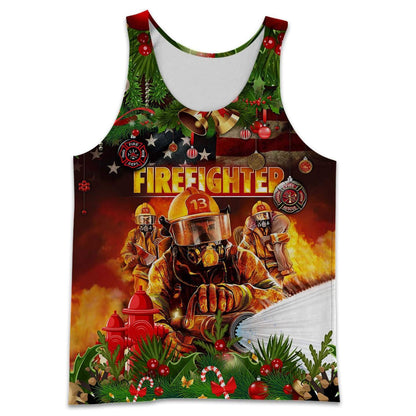 CHRISTMAS FIREFIGHTER 3D ALL OVER PRINTED SHIRTS MP830-Apparel-MP-Tanktop-S-Vibe Cosy™