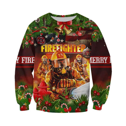 CHRISTMAS FIREFIGHTER 3D ALL OVER PRINTED SHIRTS MP830-Apparel-MP-sweatshirt-S-Vibe Cosy™