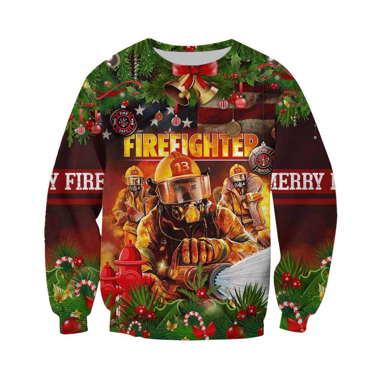 CHRISTMAS FIREFIGHTER 3D ALL OVER PRINTED SHIRTS MP830-Apparel-MP-Hoodie-S-Vibe Cosy™